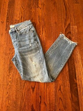 Women's Straight Leg Distressed Jeans in Light Blue